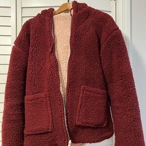 Love Tree Burgundy and pink blush reversible Sherpa Jacket